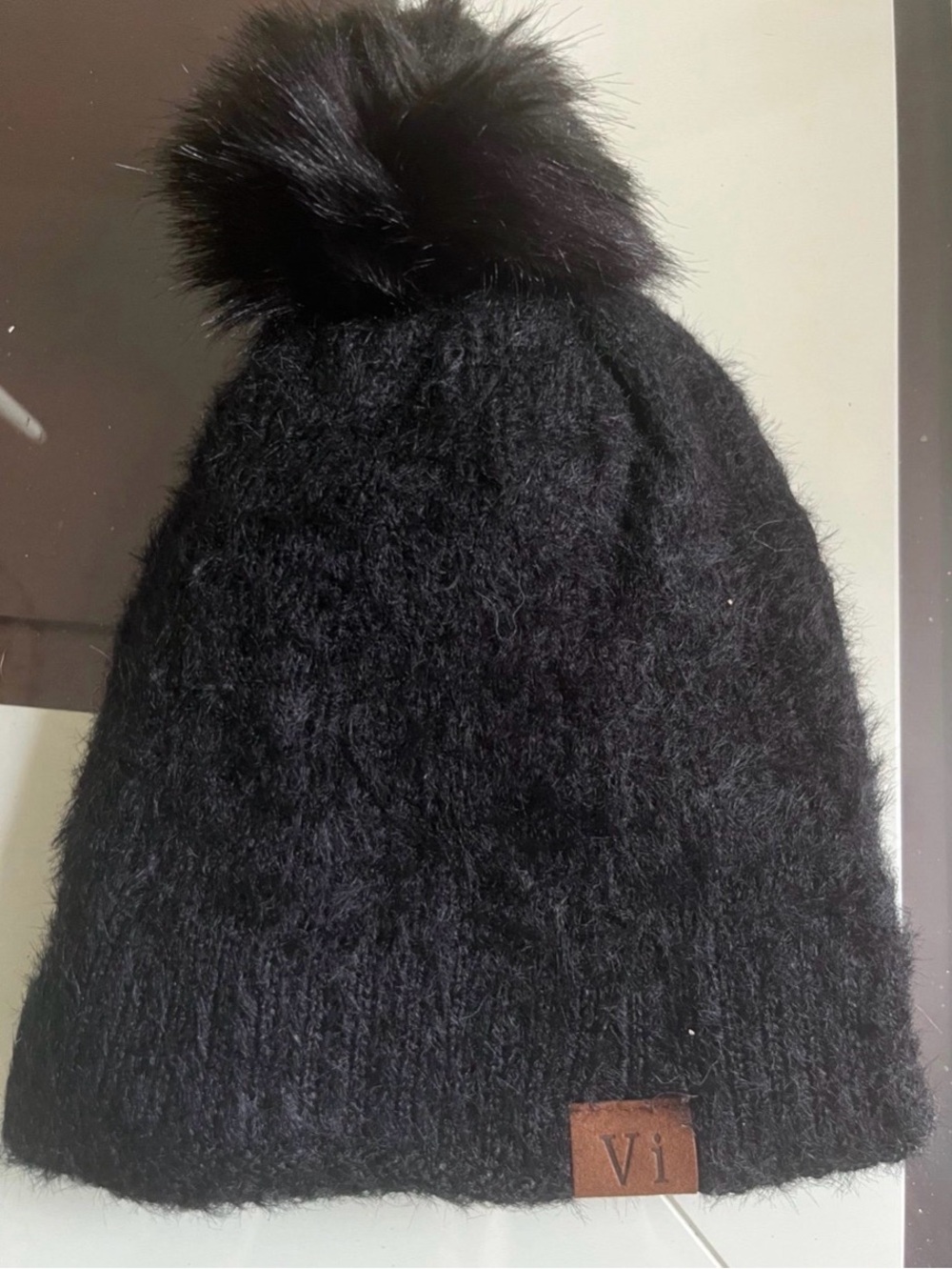 Super Soft Feathered Faux Fur Pom Cuffed Knit Beanie-New